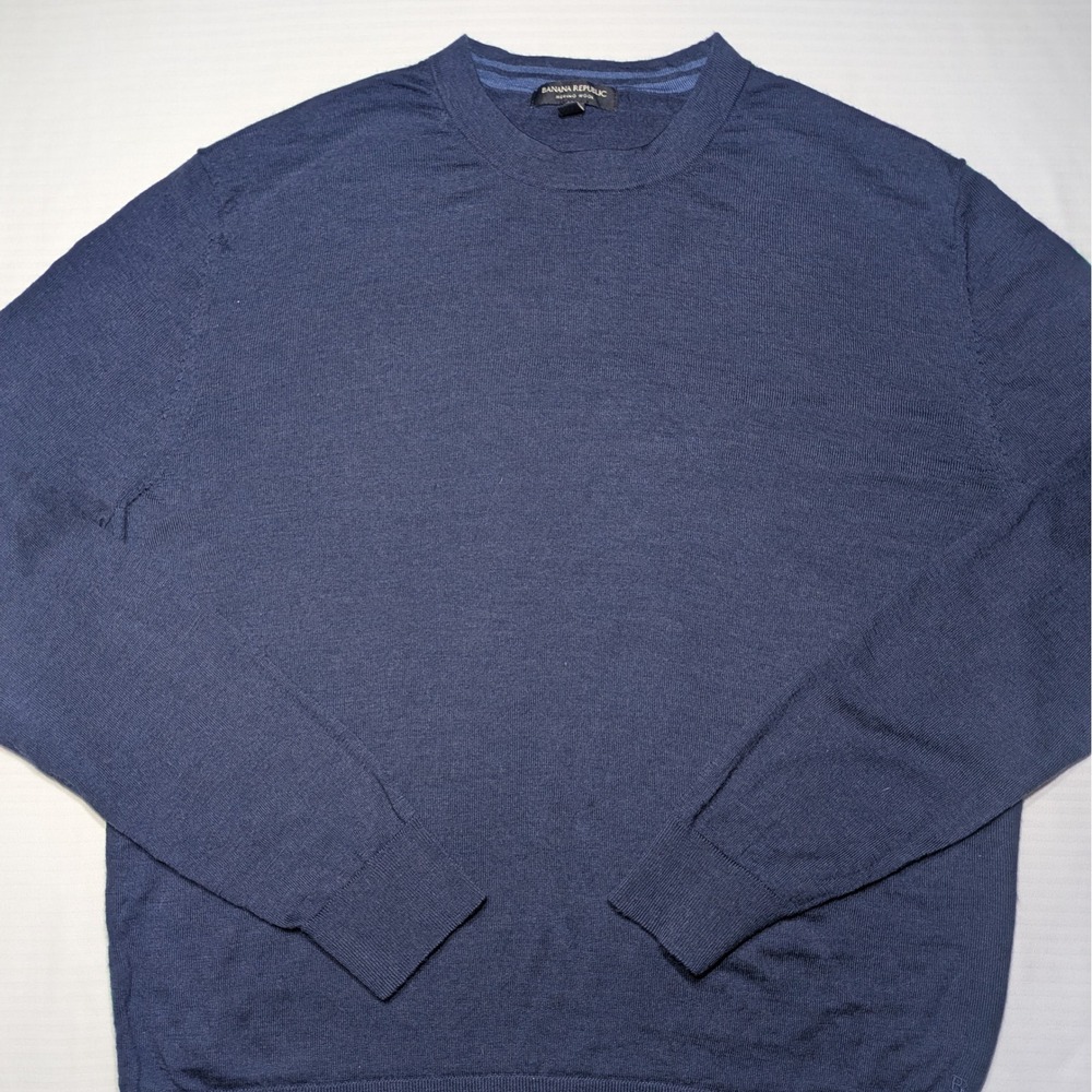 Banana Republic Men's Merino Wool Crewneck Sweater Large Blue Quiet Luxury